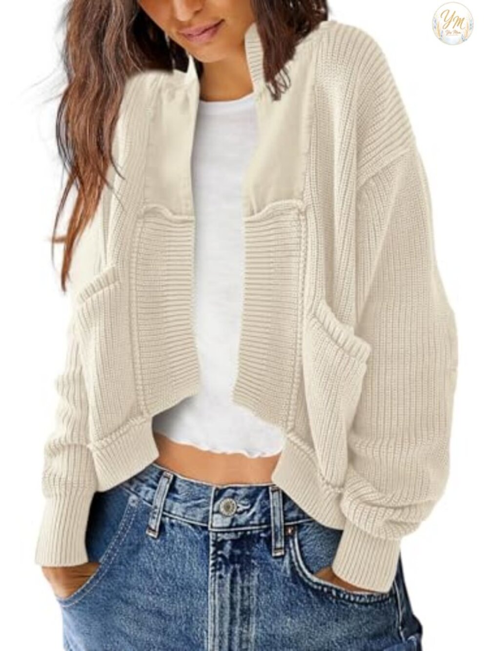 Chunky Cable Knit Cardigan Open Front Long Sleeve Women's Sweater